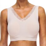 Bustino in pizzo coppe morbide scollo a V donna beige dore-0