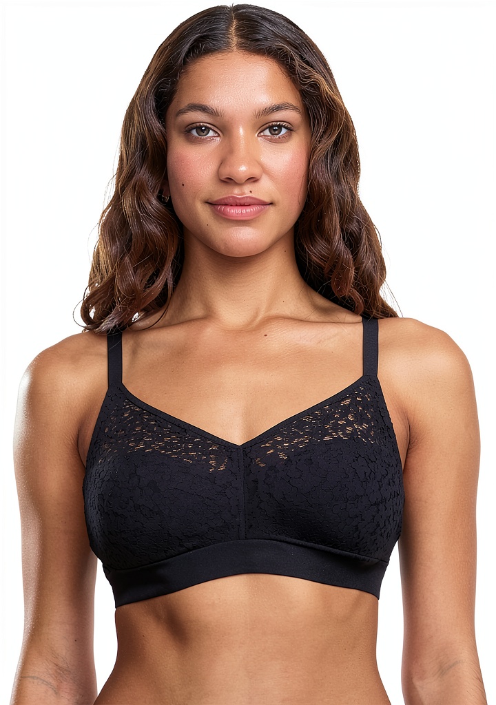 Reggiseno Chantelle senza aste in pizzo nero indossato